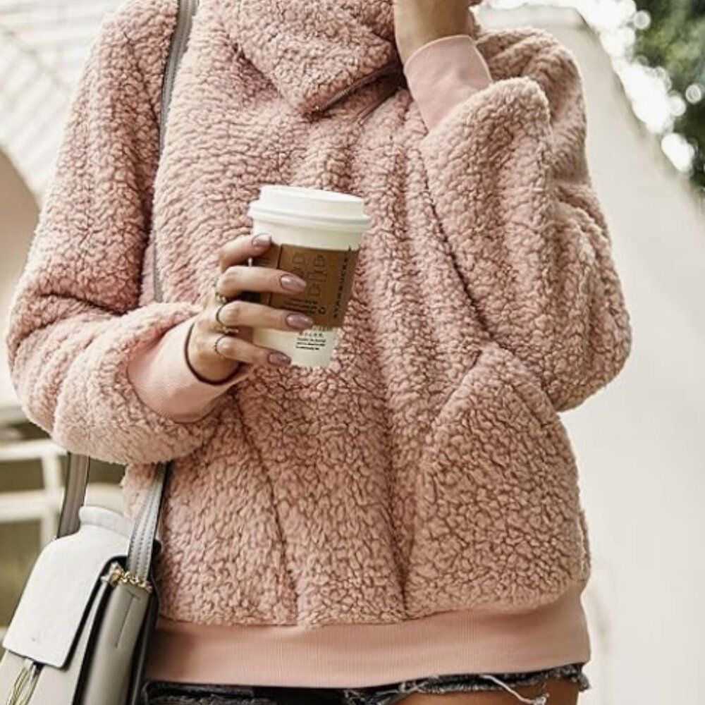 Kirundo Sherpa Fleece Quarter Zip Pullover - Cozy Blush Pink - Size M - Picture 2 of 10